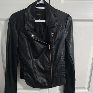 Dynamite Black Leather Jacket with Gold Accents